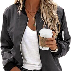 Bomber Jacket Casual Coat Zip Up Outerwear Windbreaker XL